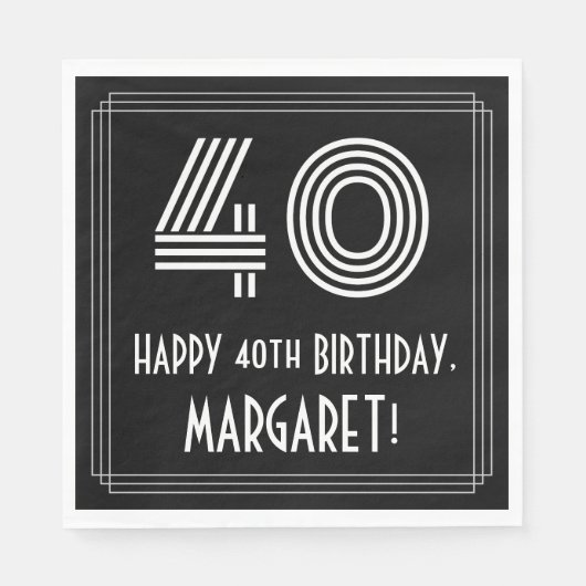 40e verjaardag: Art Deco Geïnspireerde look "40" + Servet (Voorkant)