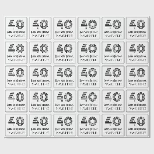 40e verjaardag: Art Deco geïnspireerde stijl "40"  Cadeaupapier (Vlak)