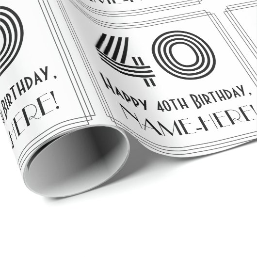 40e verjaardag: Art Deco geïnspireerde stijl "40"  Cadeaupapier (Rol Hoek)
