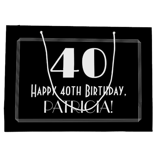 40e verjaardag: Art Deco geïnspireerde stijl "40", Groot Cadeauzakje (Achterkant)