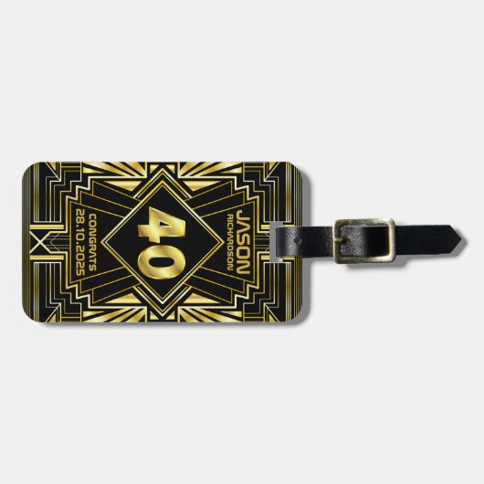 40e verjaardag Art Deco Gold Black Grote Gatsby Bagagelabel (Voorkant horizontaal)