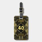 40e verjaardag Art Deco Gold Black Grote Gatsby Bagagelabel (Voorkant verticaal)