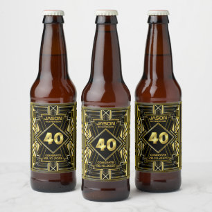 40e verjaardag Art Deco Gold Black Grote Gatsby Bier Etiket