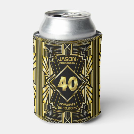 40e verjaardag Art Deco Gold Black Grote Gatsby Blikjeskoeler (Blikje Voorkant)