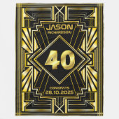40e verjaardag Art Deco Gold Black Grote Gatsby Fleece Deken (Voorkant)