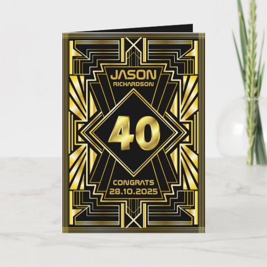 40e verjaardag Art Deco Gold Black Grote Gatsby Kaart (Voorkant)