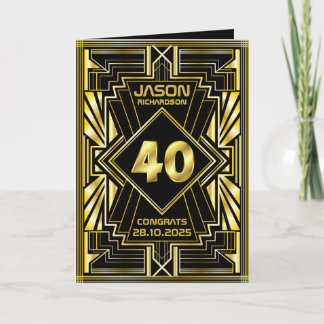 40e verjaardag Art Deco Gold Black Grote Gatsby Kaart