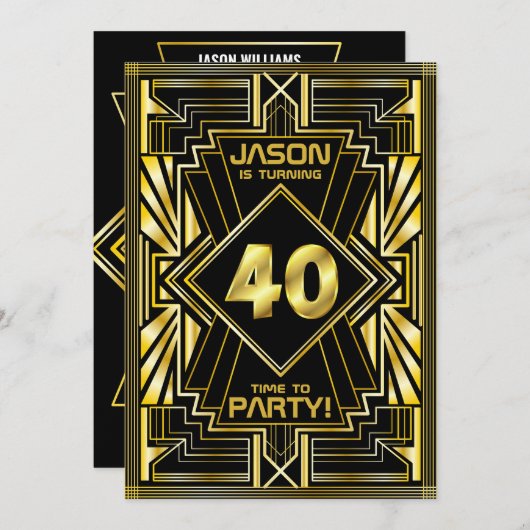 40e verjaardag Art Deco Gold Black Grote Gatsby Kaart (Voorkant / Achterkant)