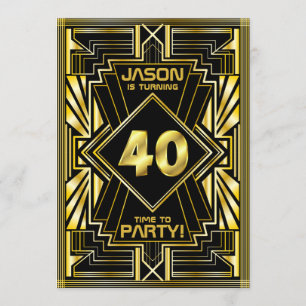 40e verjaardag Art Deco Gold Black Grote Gatsby Kaart