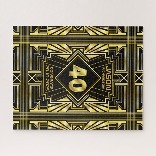 40e verjaardag Art Deco Gold Black Grote Gatsby Legpuzzel (Horizontaal)