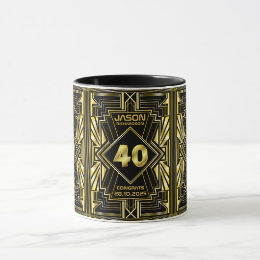 40e verjaardag Art Deco Gold Black Grote Gatsby Mok (Midden)