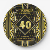 40e verjaardag Art Deco Gold Black Grote Gatsby Papieren Bordje (Voorkant)