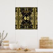 40e verjaardag Art Deco Gold Black Grote Gatsby Poster (Keuken)