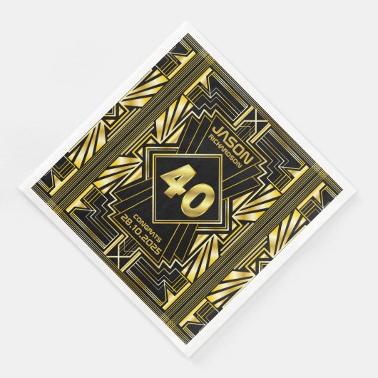 40e verjaardag Art Deco Gold Black Grote Gatsby Servet (Hoek)