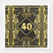 40e verjaardag Art Deco Gold Black Grote Gatsby Servet (Voorkant)