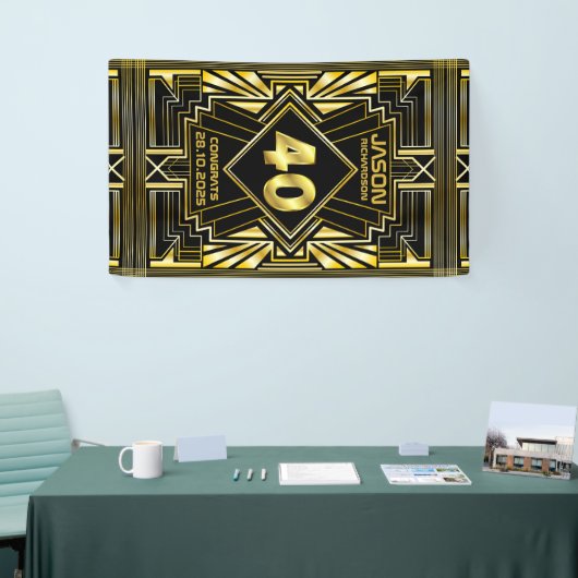 40e verjaardag Art Deco Gold Black Grote Gatsby Spandoek (Beurs)