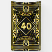 40e verjaardag Art Deco Gold Black Grote Gatsby Spandoek (Verticaal)