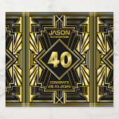 40e verjaardag Art Deco Gold Black Grote Gatsby Sparkling Wijnetiket (Enkel label)