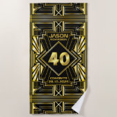 40e verjaardag Art Deco Gold Black Grote Gatsby Strandlaken (Voorkant)