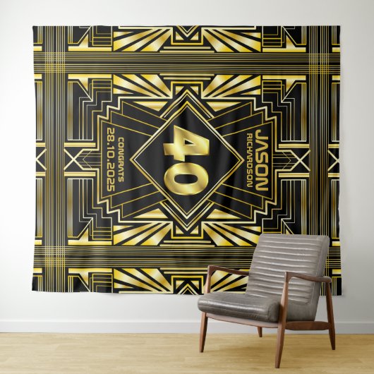 40e verjaardag Art Deco Gold Black Grote Gatsby Wandkleed (In Situ (horizontaal))