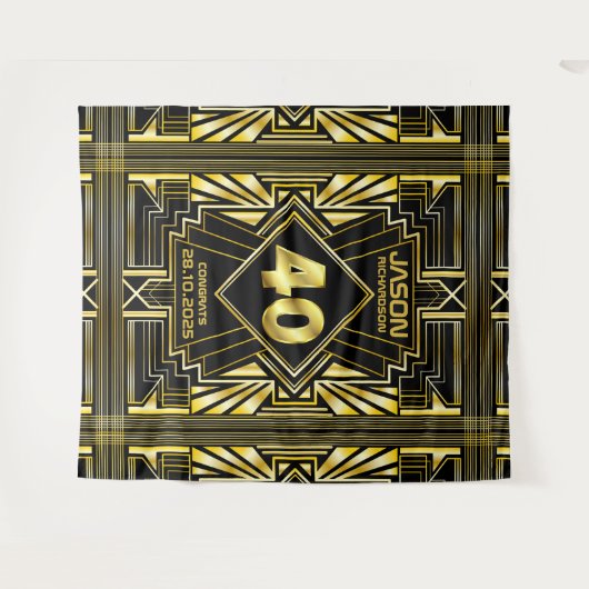 40e verjaardag Art Deco Gold Black Grote Gatsby Wandkleed (Voorkant (horizontaal))