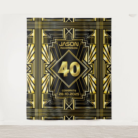 40e verjaardag Art Deco Gold Black Grote Gatsby Wandkleed (Voorkant)