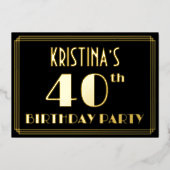40e verjaardag: Art Deco Kijk "40", met naam Folie Uitnodiging (Voorkant)