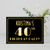40e verjaardag: Art Deco Kijk "40", met naam Folie Uitnodiging (Staand Voorkant)