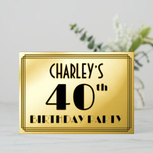 40e verjaardag — Art Deco look "40" + naam Folie Uitnodiging