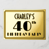 40e verjaardag — Art Deco look "40" + naam Folie Uitnodiging (Voorkant)
