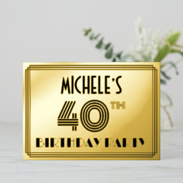 40e verjaardag — Art Deco Style "40" en naam Folie Uitnodiging