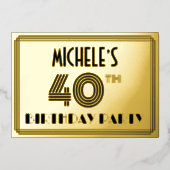 40e verjaardag — Art Deco Style "40" en naam Folie Uitnodiging (Voorkant)