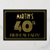 40e verjaardag — Art Deco Style "40" + Naam Folie Uitnodiging (Voorkant)