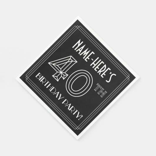 40e verjaardag: Art Deco Style + aangepaste naam Servet (Hoek)