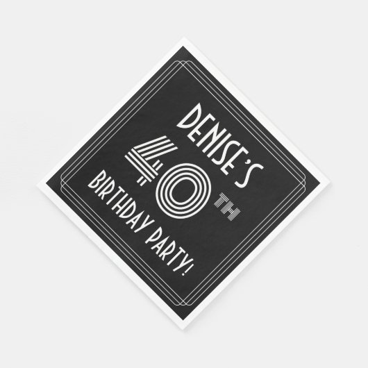 40e verjaardag: Art Deco Style + aangepaste naam Servet (Hoek)