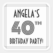 40e verjaardag: Art Deco Style + aangepaste naam Vierkante Sticker (Voorkant)