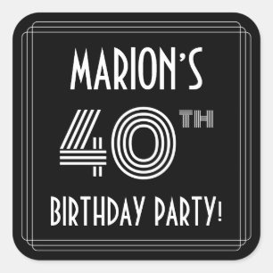 40e verjaardag: Art Deco Style en aangepaste naam Vierkante Sticker