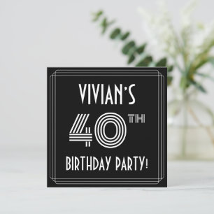 40e verjaardag: Art Deco Style met aangepaste naam Kaart
