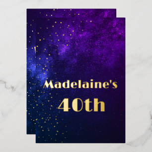 40e Verjaardag Avond Hemel Astrale Gouden Sterren  Folie Uitnodiging