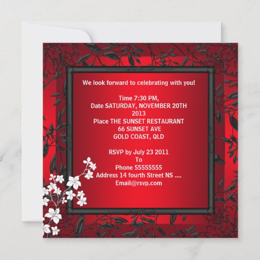 40e verjaardag Aziatisch rood zwart zilverwit Kaart (Achterkant)