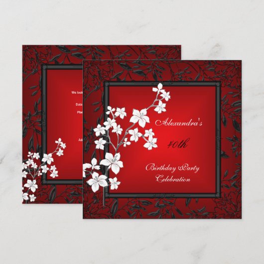 40e verjaardag Aziatisch rood zwart zilverwit Kaart (Voorkant / Achterkant)