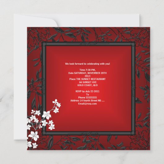 40e verjaardag Aziatisch rood zwart zilverwit Kaart (Achterkant)