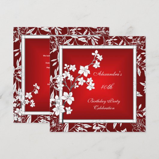 40e verjaardag Aziatische rode zilver White Kaart (Voorkant / Achterkant)
