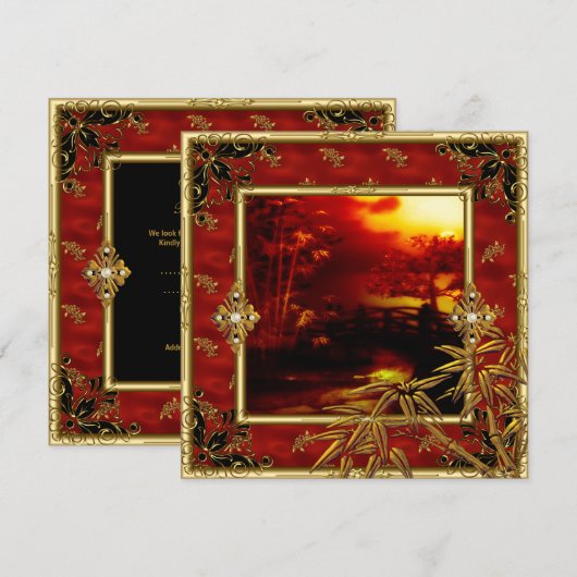 40e verjaardag Aziatische Uitzicht Gold Bamboe Red Kaart (Voorkant / Achterkant)
