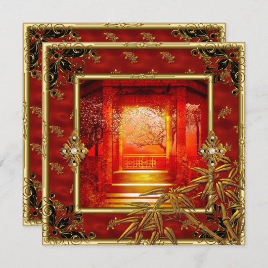40e verjaardag Aziatische Uitzicht Gold Bamboe Red Kaart (Voorkant / Achterkant)