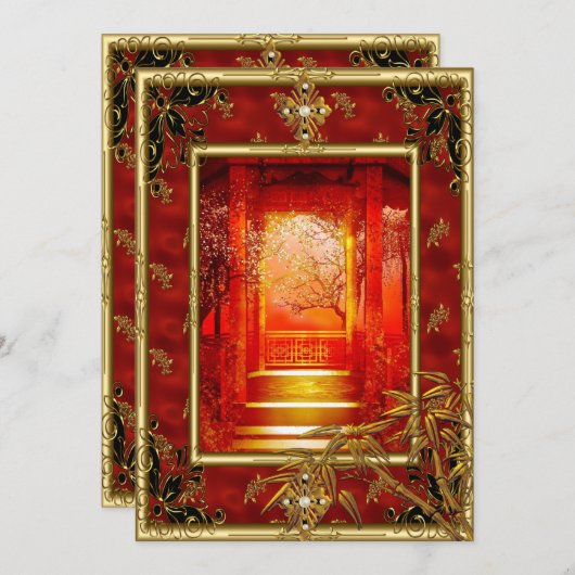 40e verjaardag Aziatische Uitzicht Gold Bamboe Red Kaart (Voorkant / Achterkant)