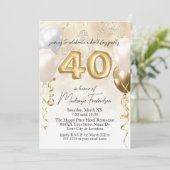 40e verjaardag ballonnen op gouden glitter marmer kaart (Staand voorkant)