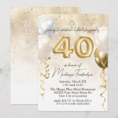 40e verjaardag ballonnen op gouden glitter marmer kaart (Voorkant / Achterkant)