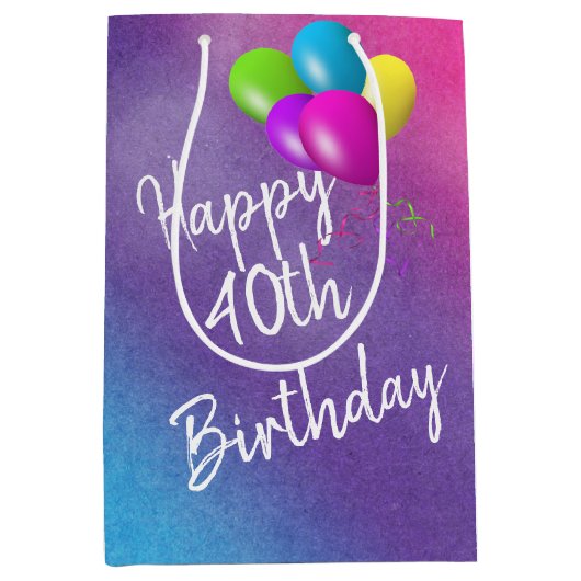 40e verjaardag ballonnen op regenboog medium gesch medium cadeauzakje (Voorkant)