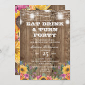 40e verjaardag Barn Wood Mason Jar & Sunflower Kaart (Voorkant / Achterkant)